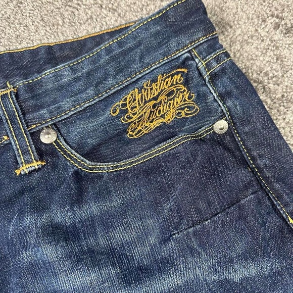 Christian Audigier Denim Jeans 36X34 Skull Back Logo Rhinestones Embroidery - Picture 6 of 16
